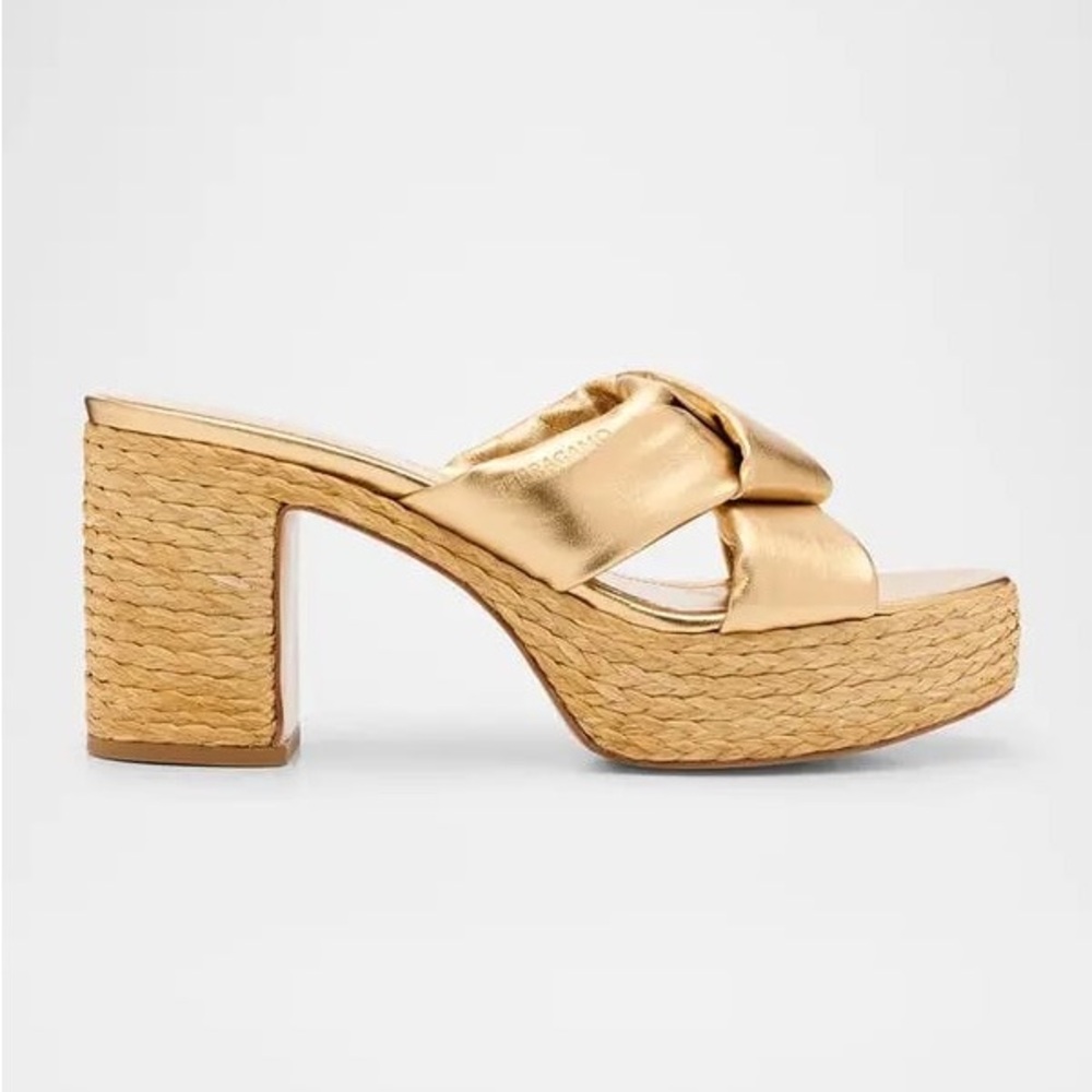 Ferragamo Douglas Metallic Espadrille Platform Sandals Gold Size 11 Designer